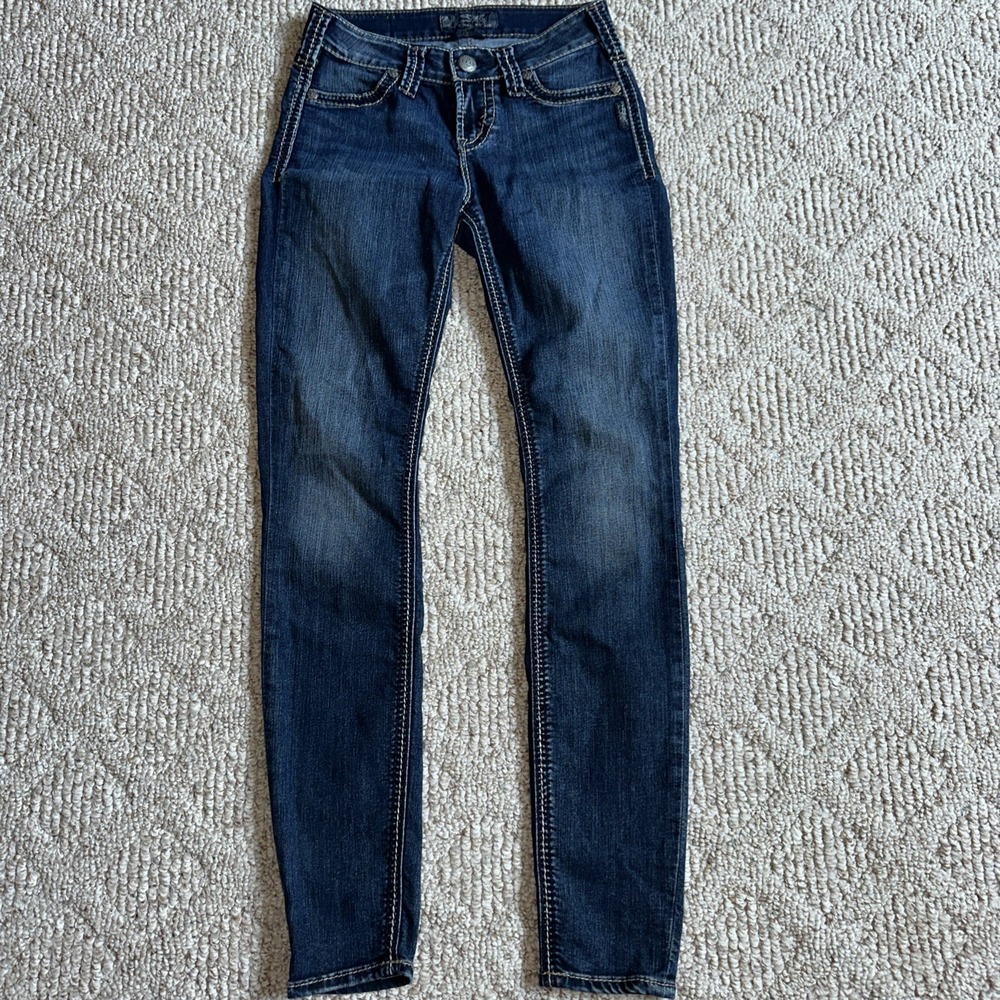 Womens Silver Suki Jegging Dark‎ Wash Jeans 26x31 Size 2  Blue Stretch Denim
